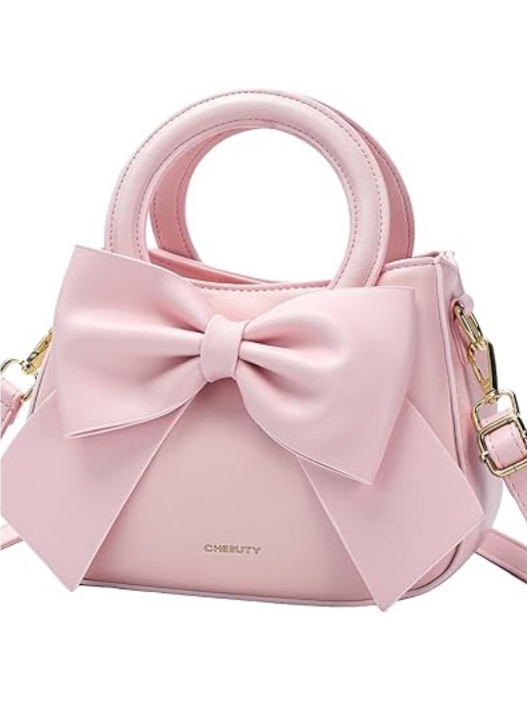 Luxury Style Trendy Purse Pink Vegan Leather Crossbody Bow Bag